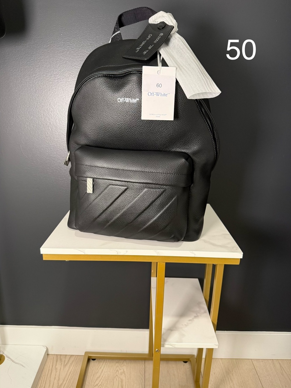 Off-White Black Textured Leather Backpack